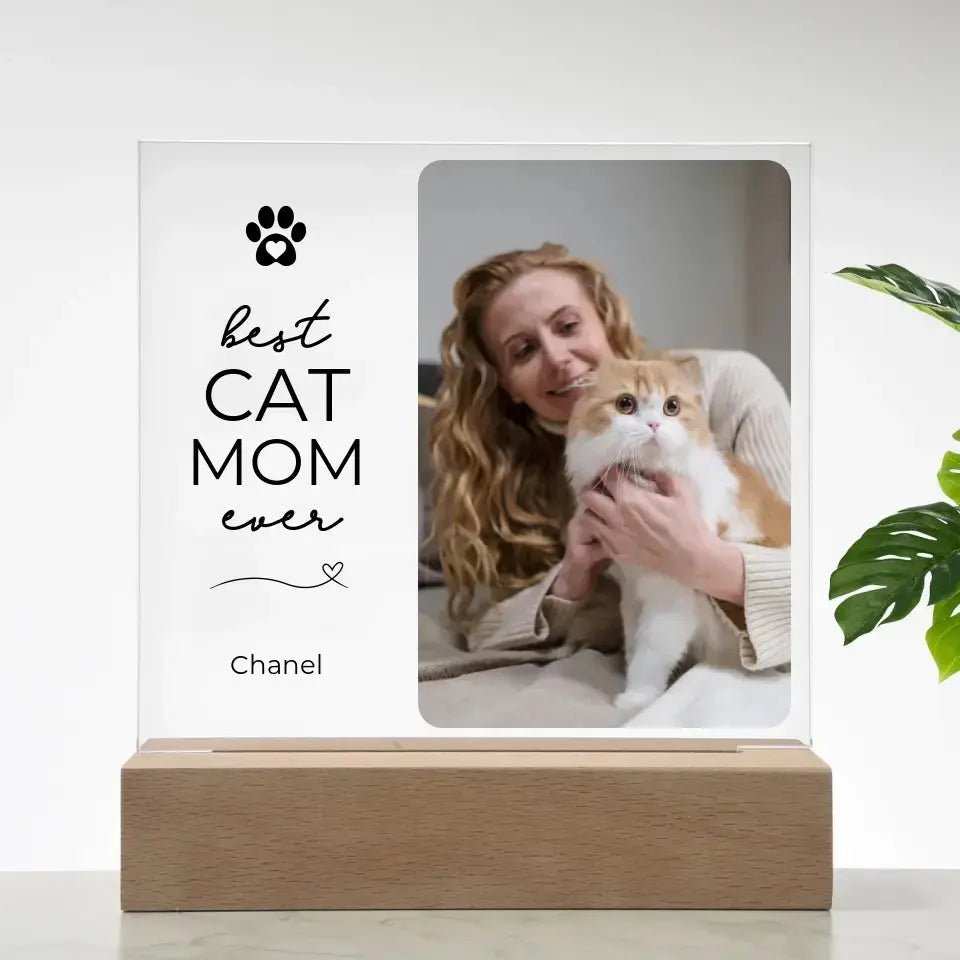 Custom Cat Photo Mothers Day Gift for Cat Mom - Acrylic Square Plaque - Chic Kitty