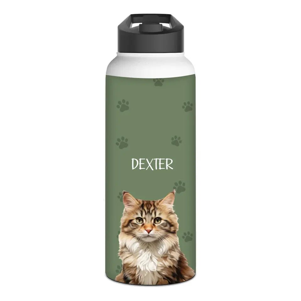 Custom Cat Photo Stainless Steel Water Bottle - Chic Kitty