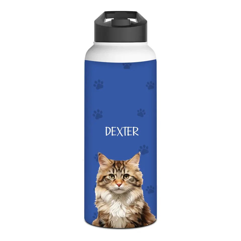 Custom Cat Photo Stainless Steel Water Bottle - Chic Kitty
