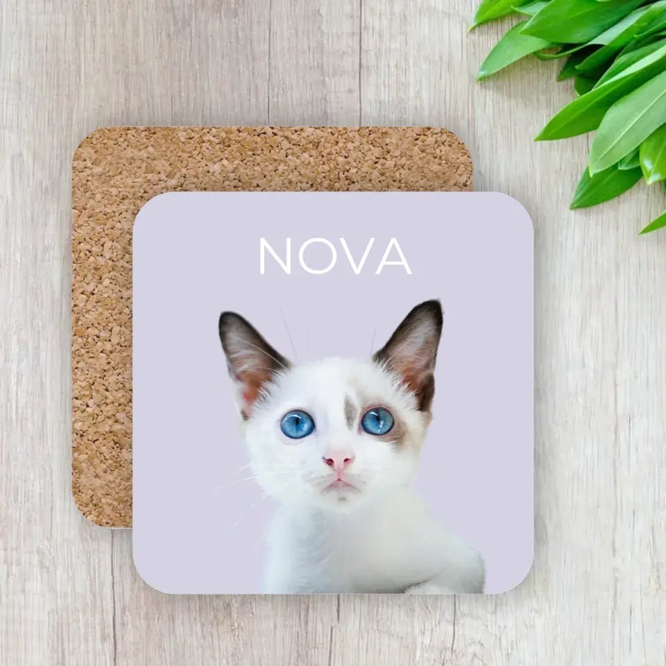 Custom Coasters Using Cat Photo & Name - Gifts for Cat Lovers - Chic Kitty