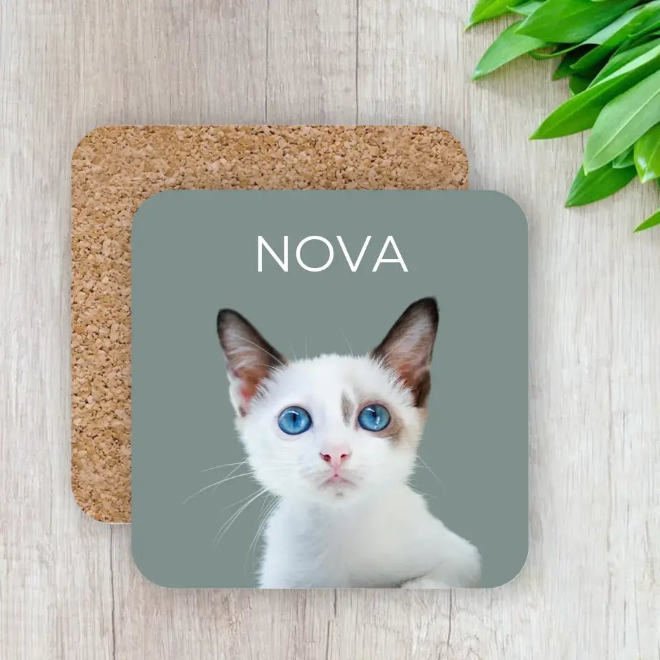 Custom Coasters Using Cat Photo & Name - Gifts for Cat Lovers - Chic Kitty