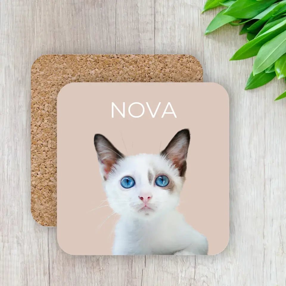 Custom Coasters Using Cat Photo & Name - Gifts for Cat Lovers - Chic Kitty