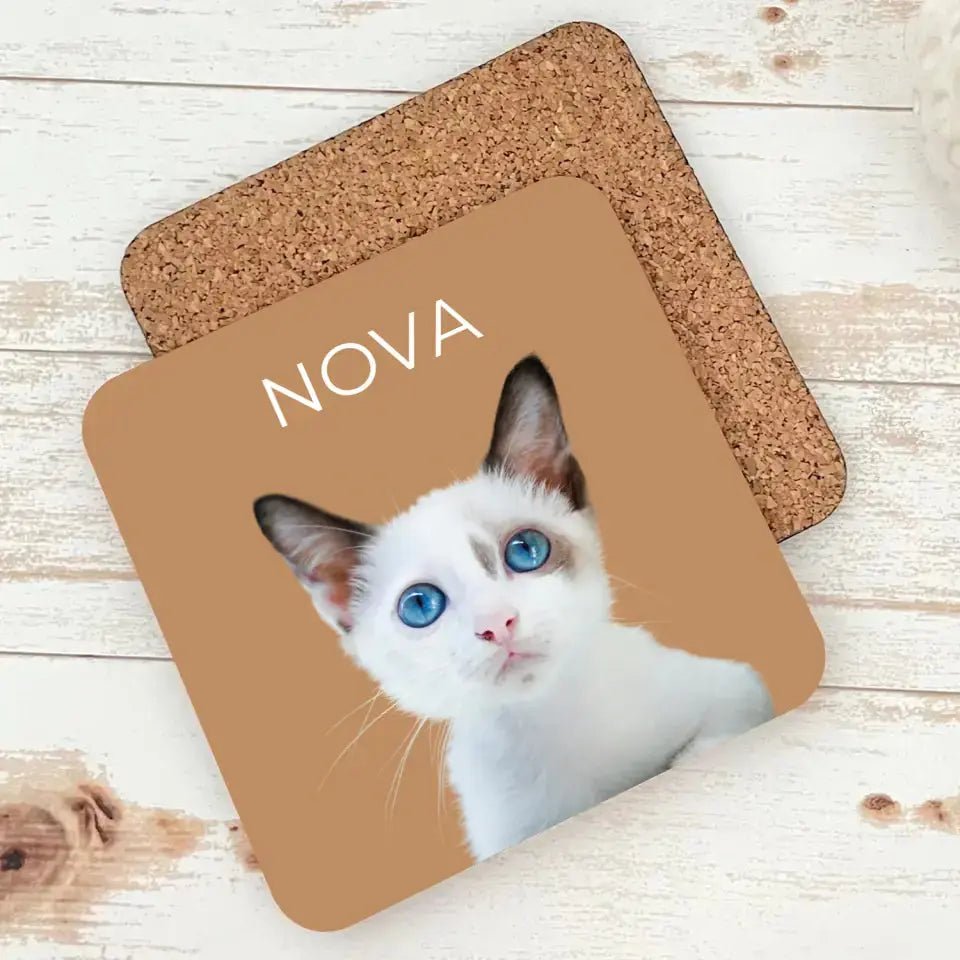 Custom Coasters Using Cat Photo & Name - Gifts for Cat Lovers - Chic Kitty