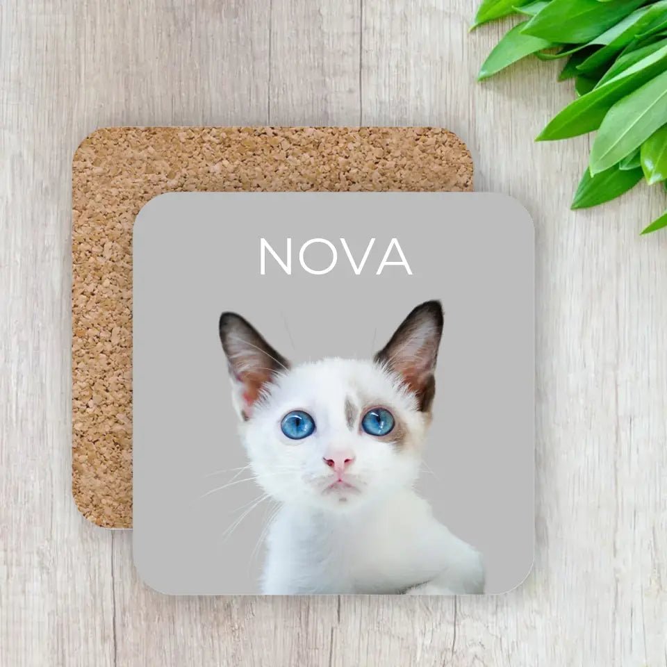 Custom Coasters Using Cat Photo & Name - Gifts for Cat Lovers - Chic Kitty