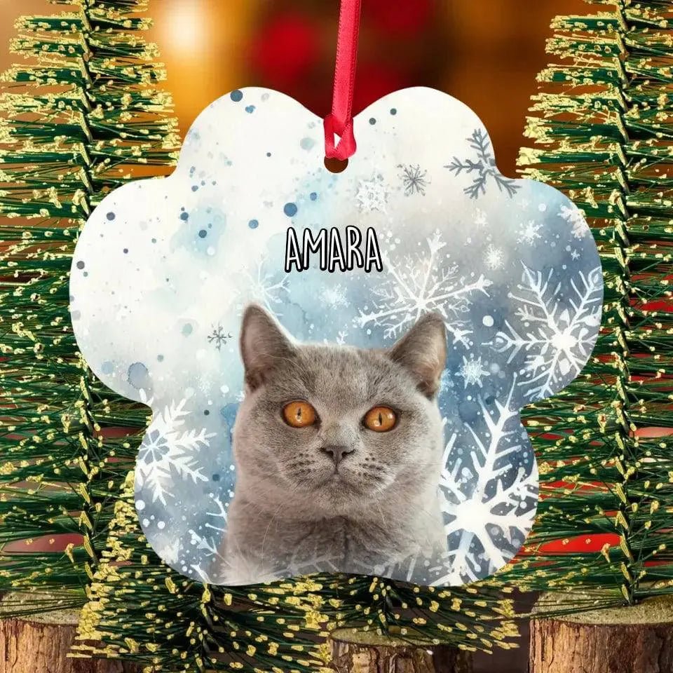 Custom Personalized Cat Photo Christmas Ornament - Paw Shape Holiday - Aluminum Ornaments - Chic Kitty