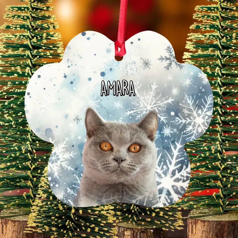 Custom Personalized Cat Photo Christmas Ornament - Paw Shape Holiday - Aluminum Ornaments - Chic Kitty