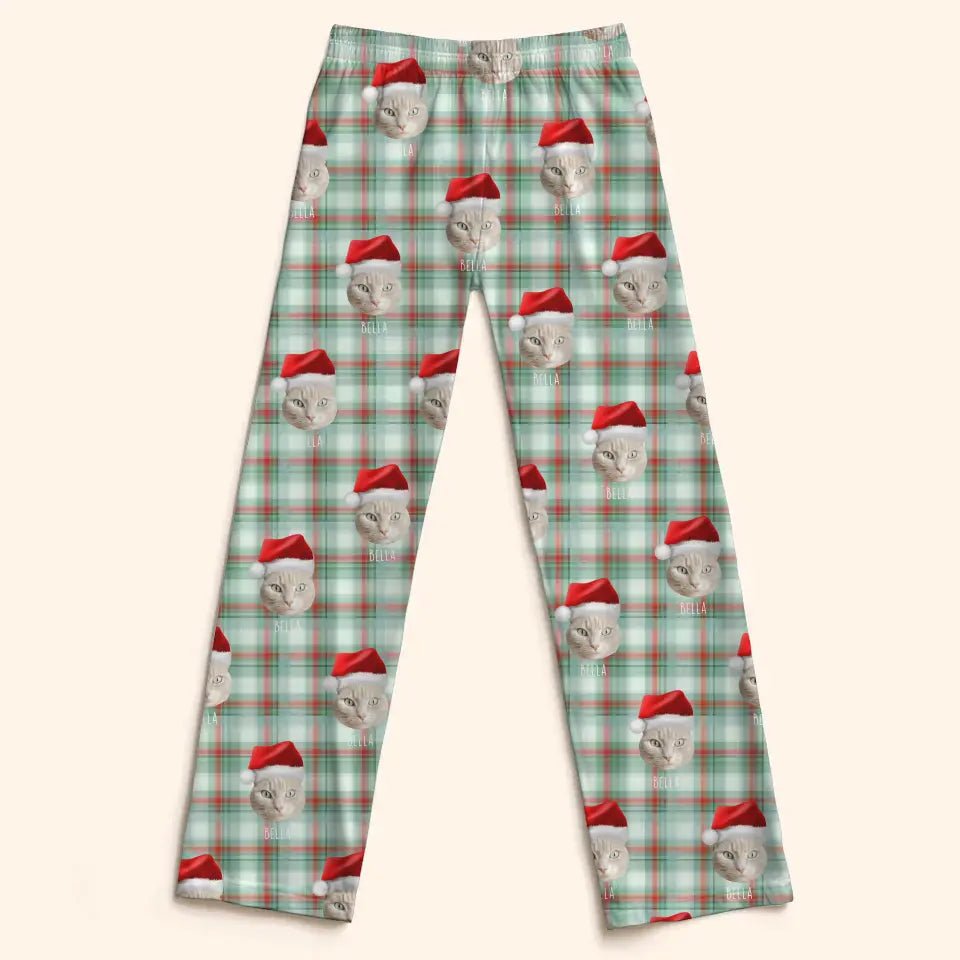 Custom Personalized Cat Photo Christmas Pajama Pants - Holiday PJ's for Kids - Chic Kitty