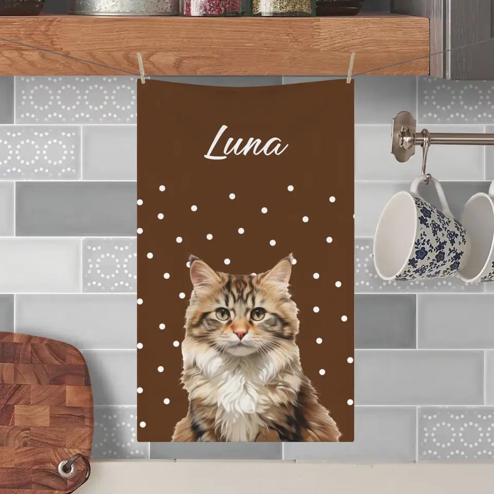 Custom Personalized Cat Photo Kitchen Towel - Chic Kitty