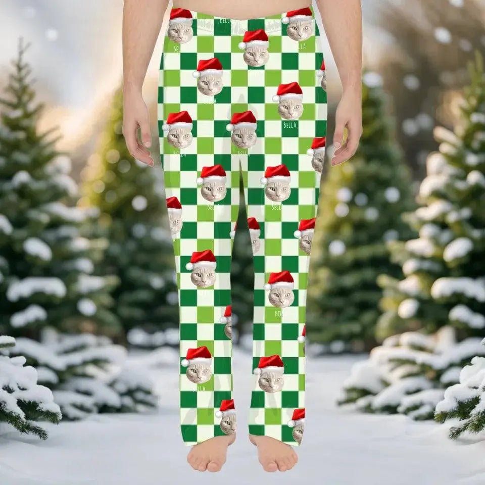 Custom Personalized Cat Photo Men's Christmas Pajama Pants - Holiday PJ's for Men - Chic Kitty