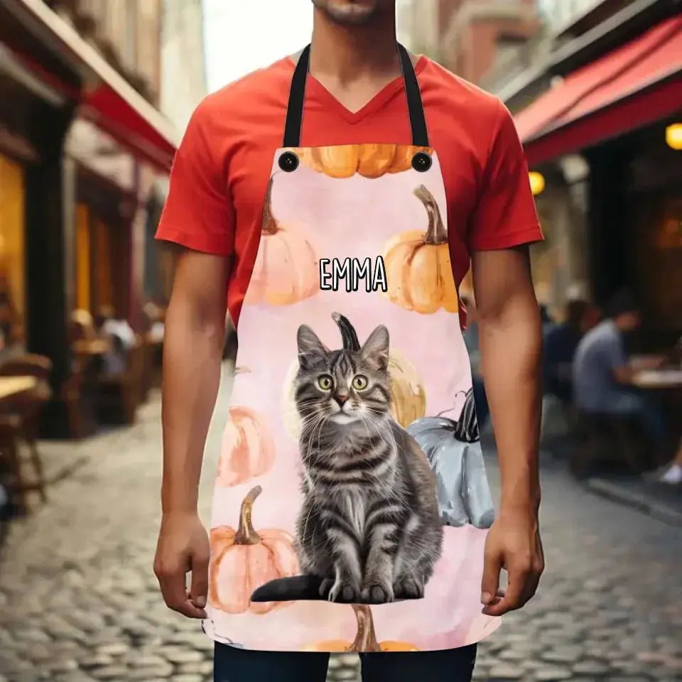 Custom Personalized Pastel Pumpkin Style Cat Photo Apron - Chic Kitty
