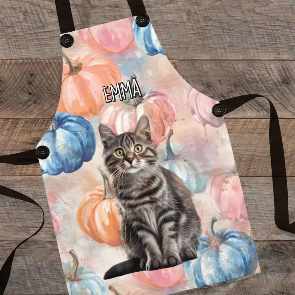 Custom Personalized Pastel Pumpkin Style Cat Photo Apron - Chic Kitty