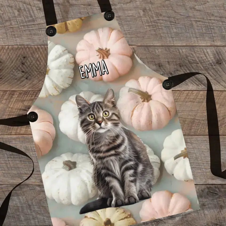 Custom Personalized Pastel Pumpkin Style Cat Photo Apron - Chic Kitty