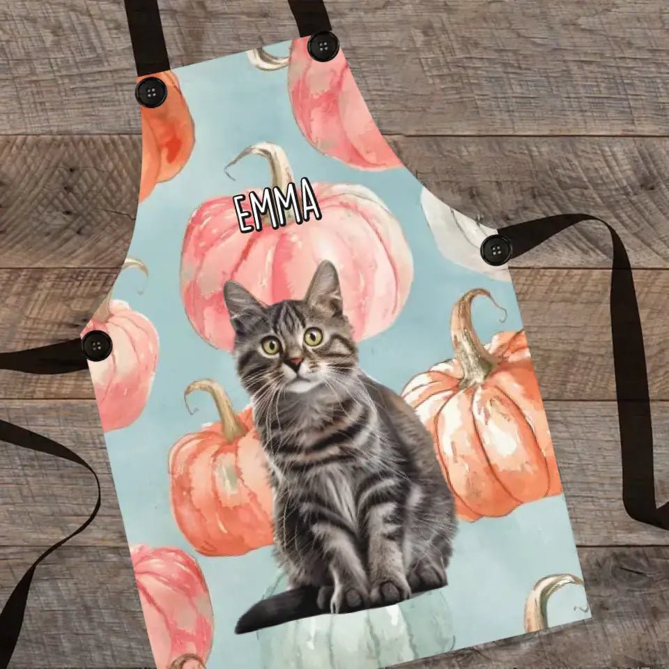Custom Personalized Pastel Pumpkin Style Cat Photo Apron - Chic Kitty