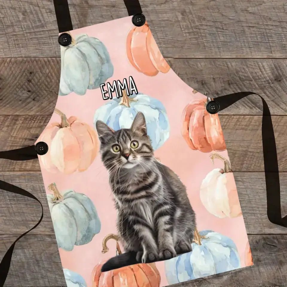 Custom Personalized Pastel Pumpkin Style Cat Photo Apron - Chic Kitty