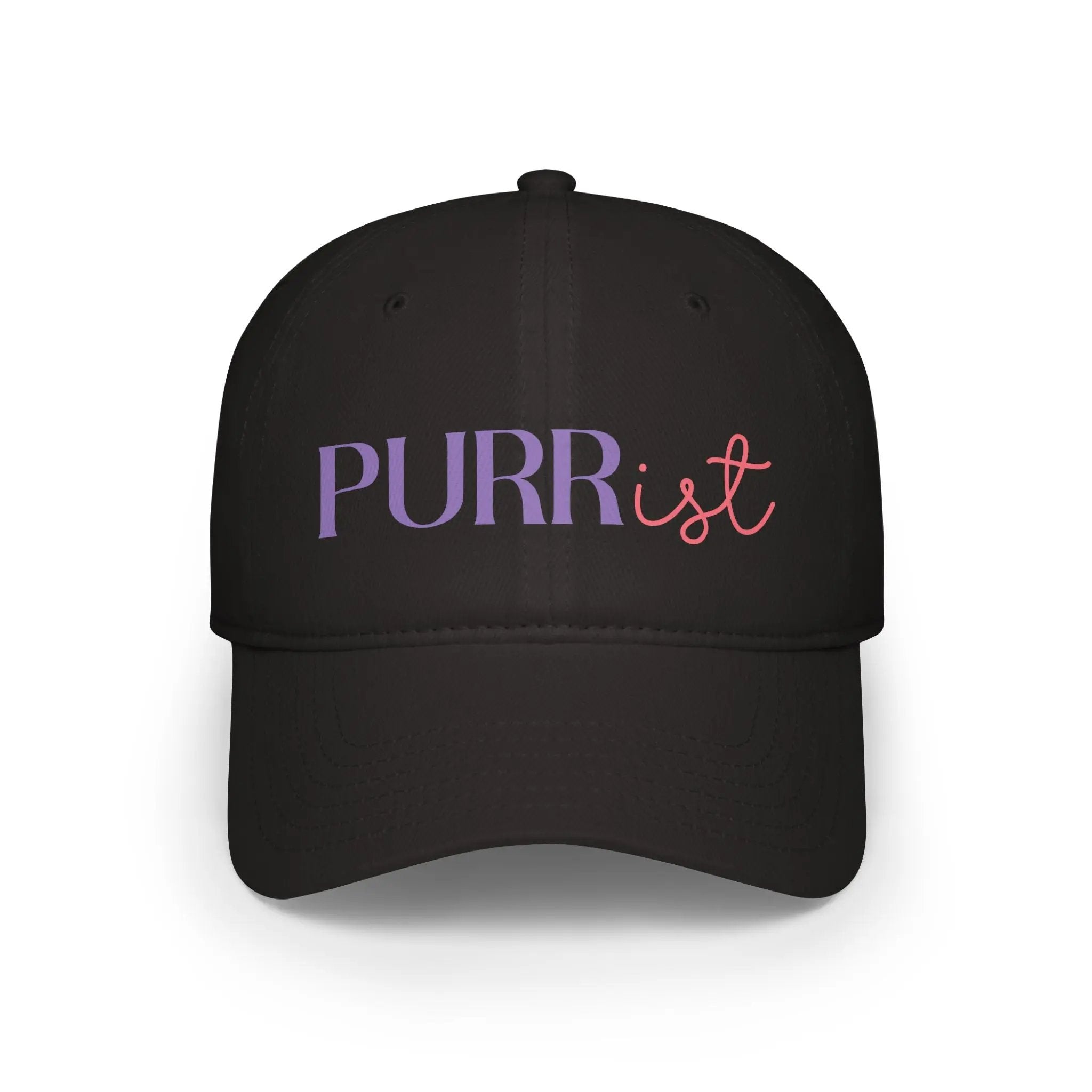 Cute 'PURRist' Low Profile Baseball Cap for Cat Lovers - Adjustable Black Hat - Chic Kitty