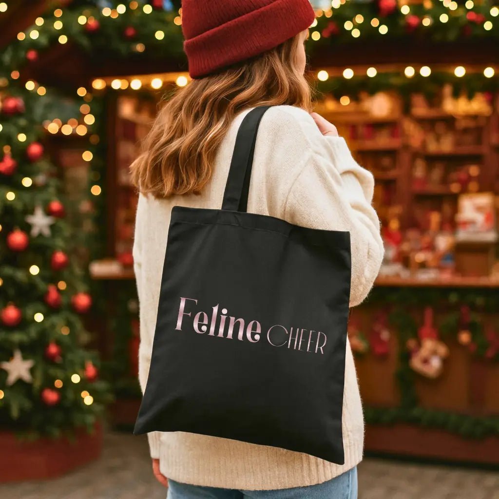 Feline Chic Canvas Tote Bag — Rose Gold Cat Lover Market Bag - Chic Kitty