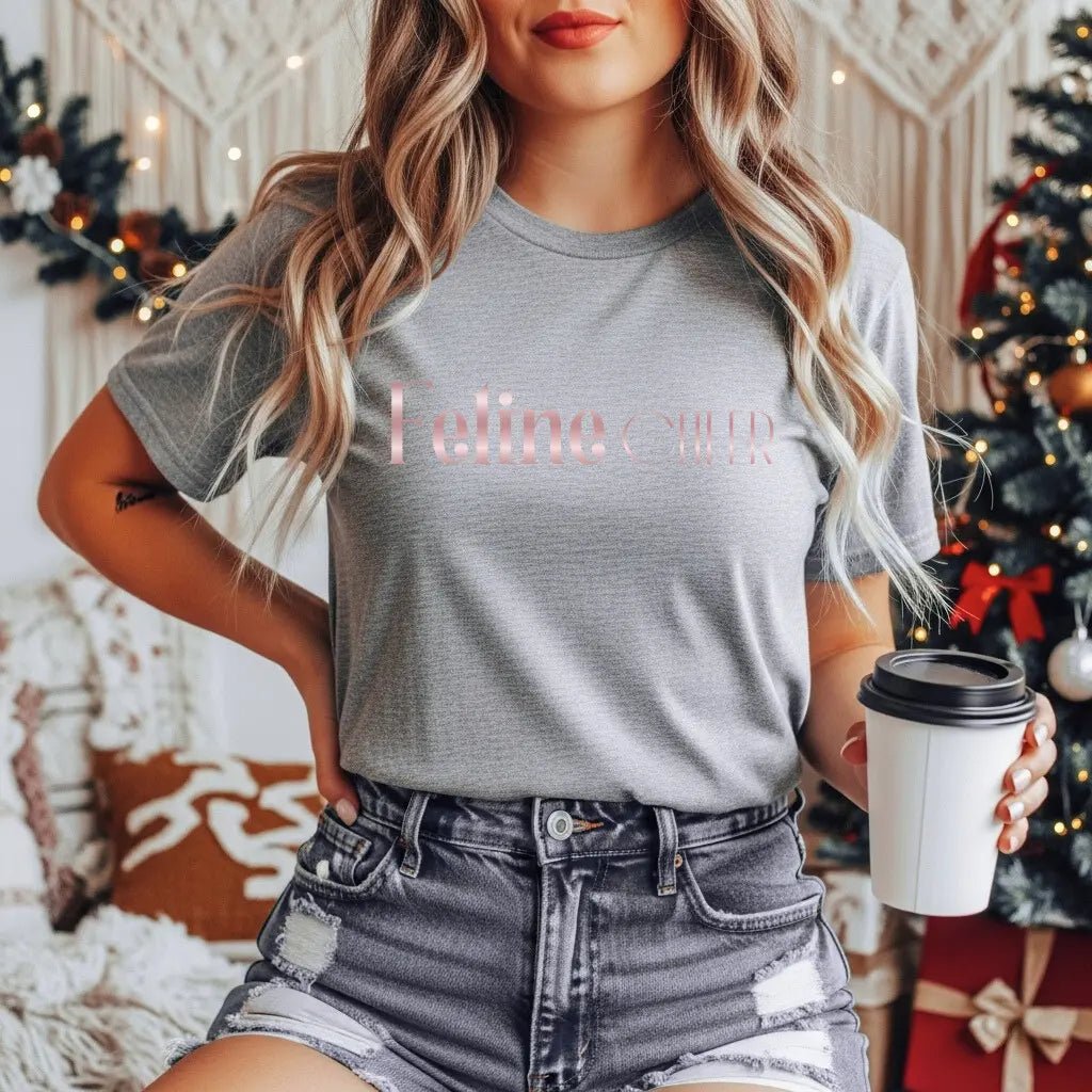 Feline Chic T‑Shirt — Pink Metallic "Feline Chic" Graphic Tee - Chic Kitty