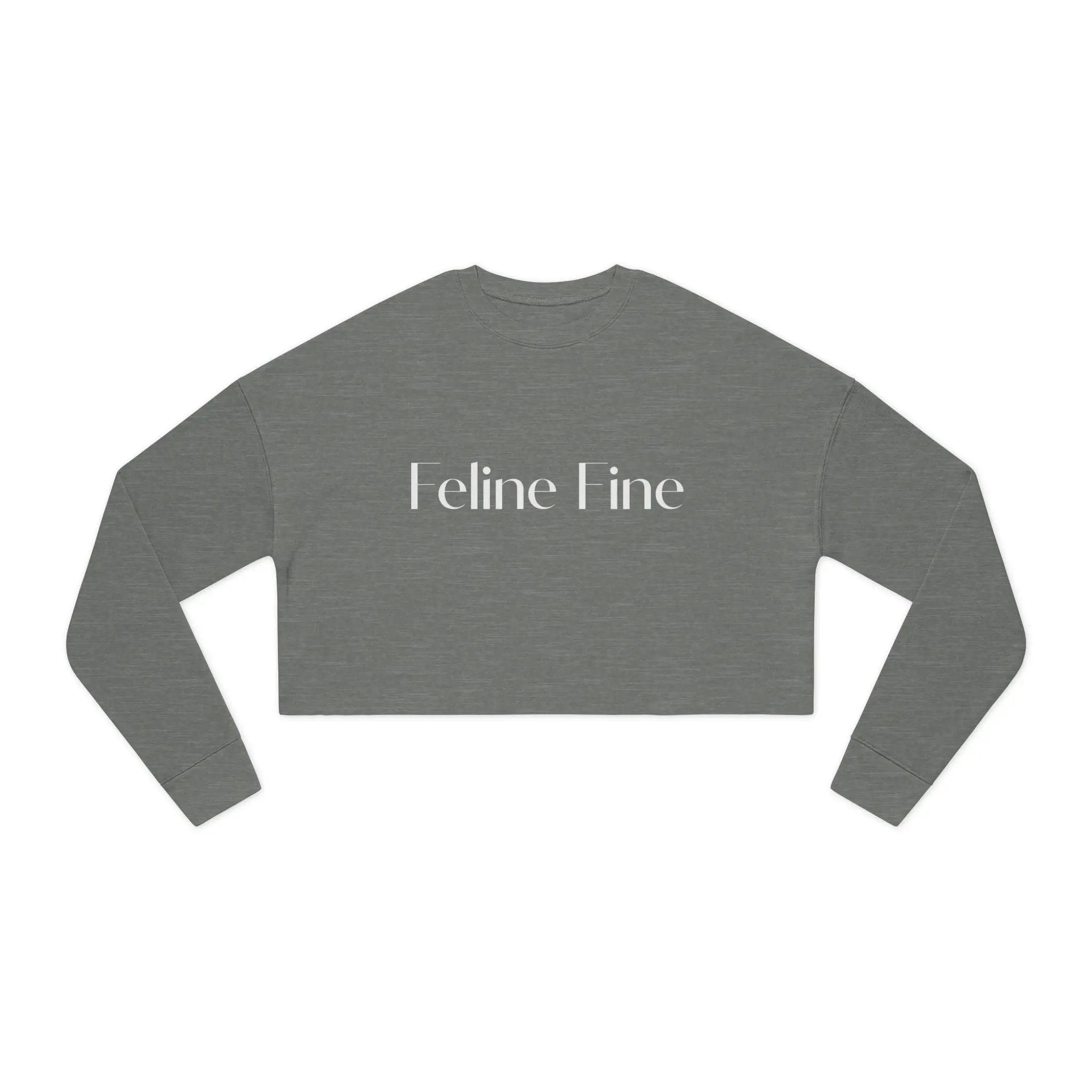 Feline Fine Cropped Sweatshirt for Cat Lovers - Trendy Pink Pullover - Chic Kitty