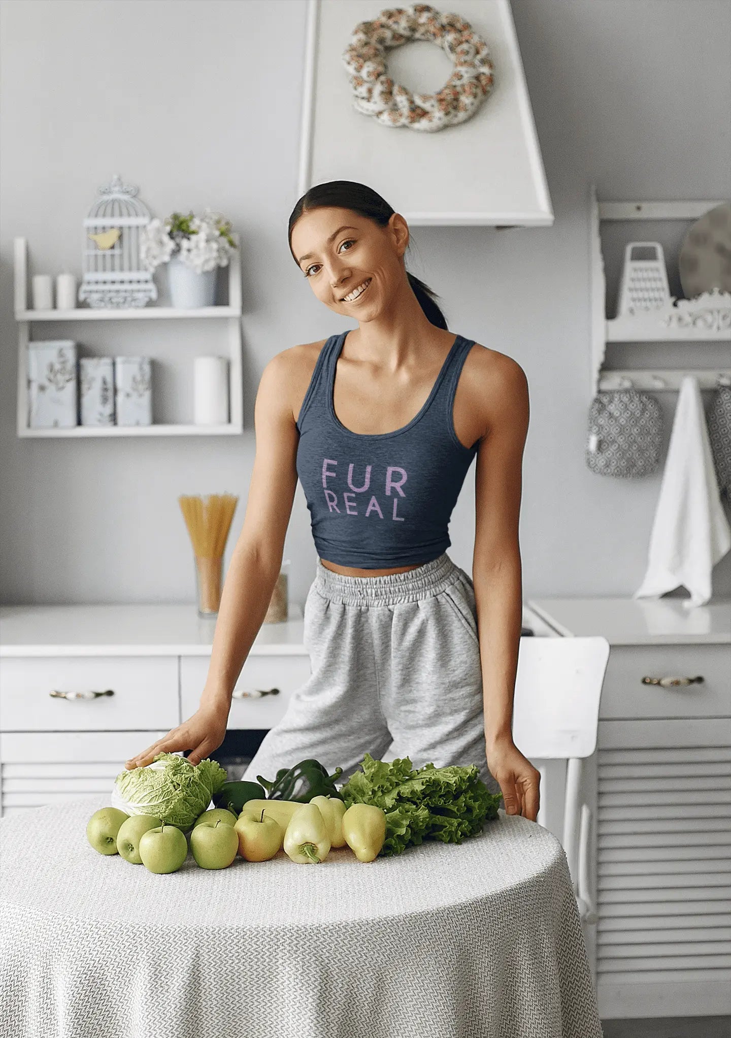 Fur Real Women's Micro Rib Racer Tank Top - Cute Casual Summer Top - Chic Kitty