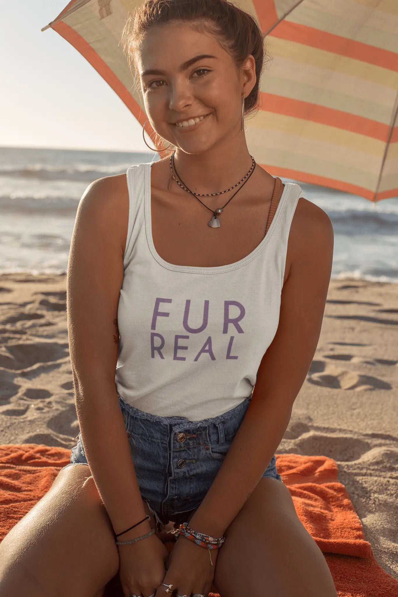 Fur Real Women's Micro Rib Racer Tank Top - Cute Casual Summer Top - Chic Kitty