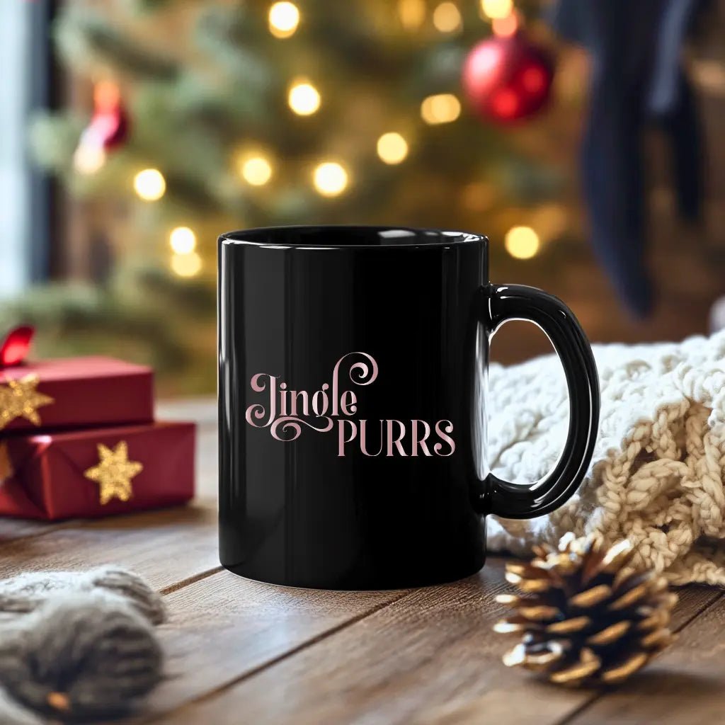 Jingle Purrs Black Mug — Funny Holiday Cat Coffee Cup (11oz & 15oz) - Chic Kitty