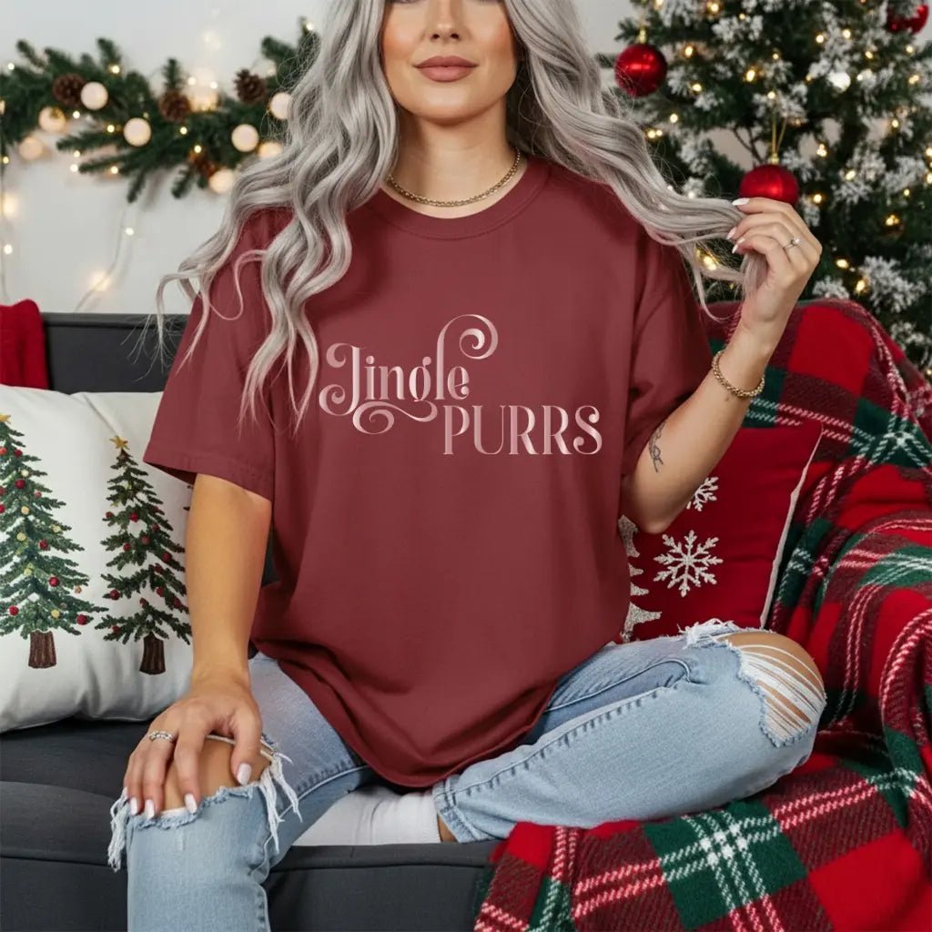 Jingle Purrs Christmas Tee — Festive Cat Holiday Shirt - Chic Kitty