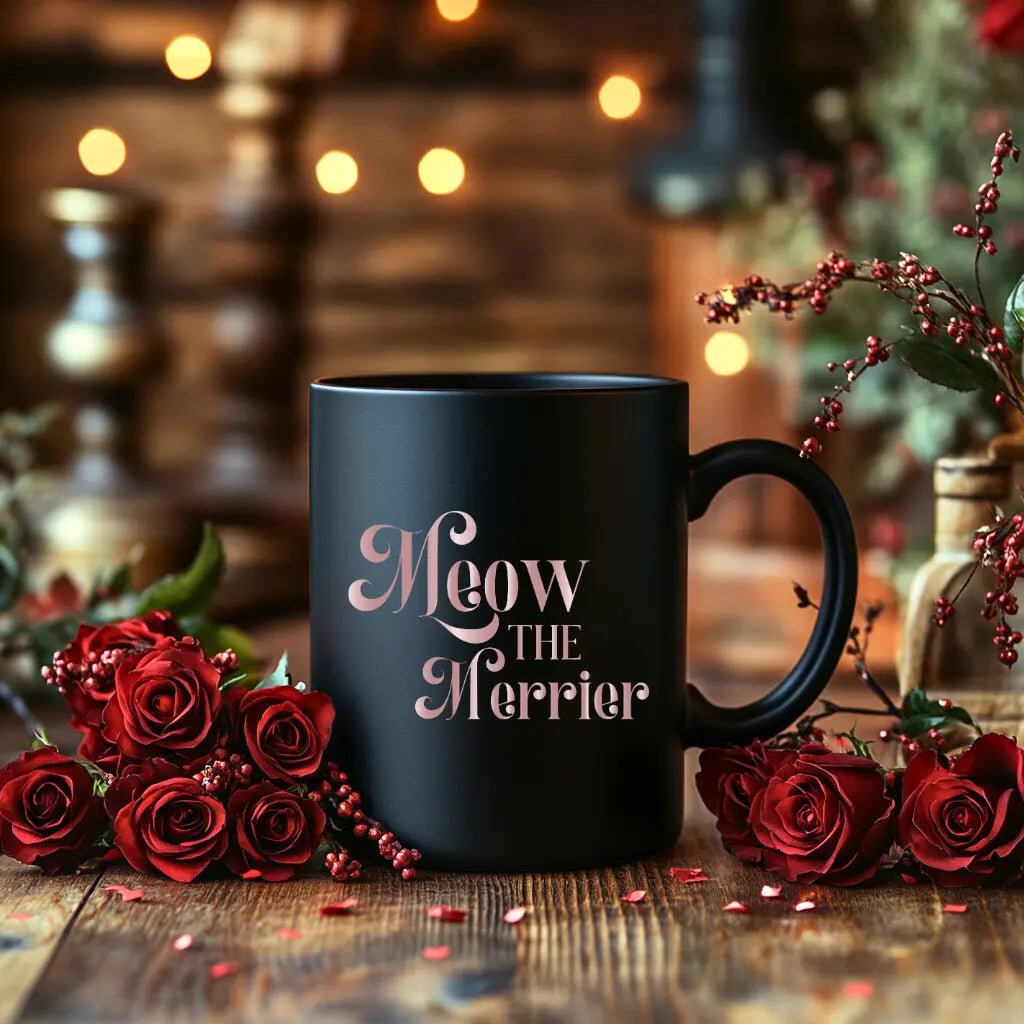 Meow the Merrier Black Mug — Funny Cat Lover Coffee Cup (11oz & 15oz) - Chic Kitty