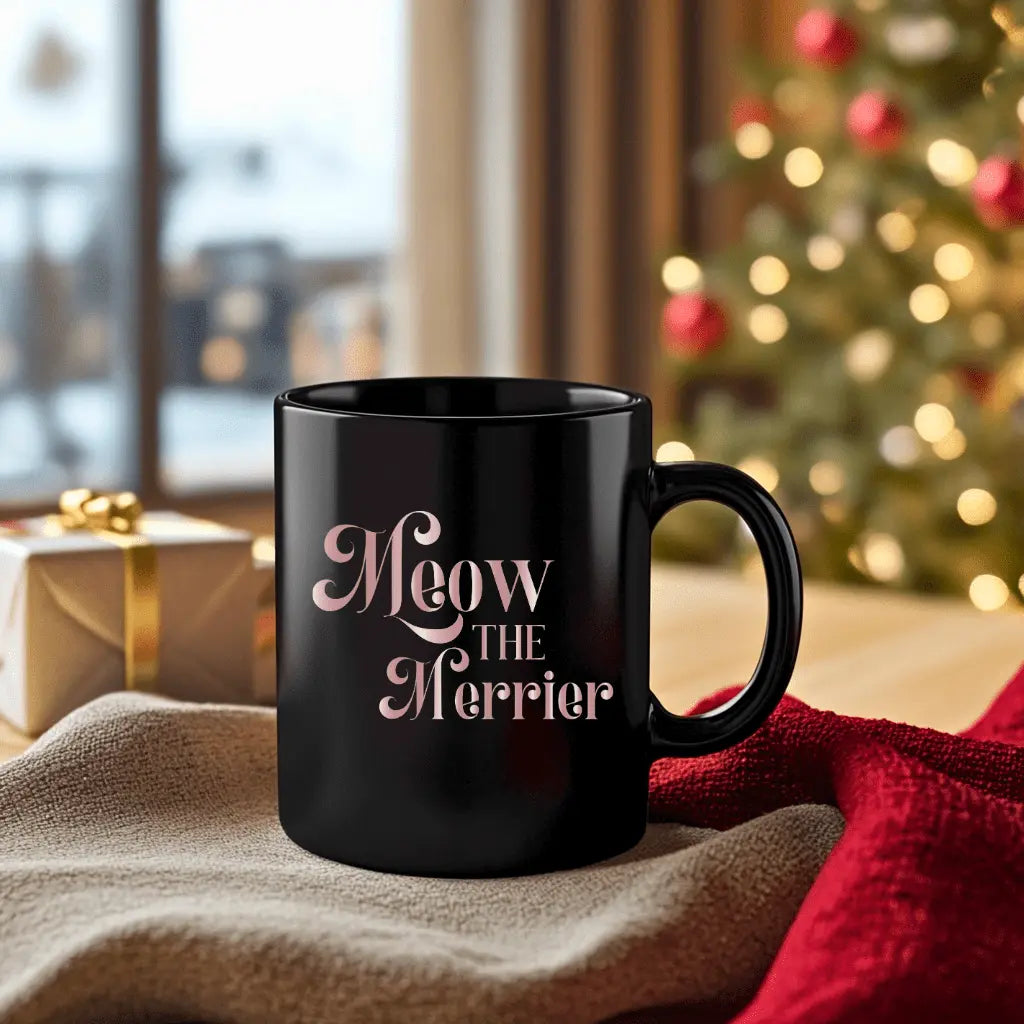Meow the Merrier Black Mug — Funny Cat Lover Coffee Cup (11oz & 15oz) - Chic Kitty