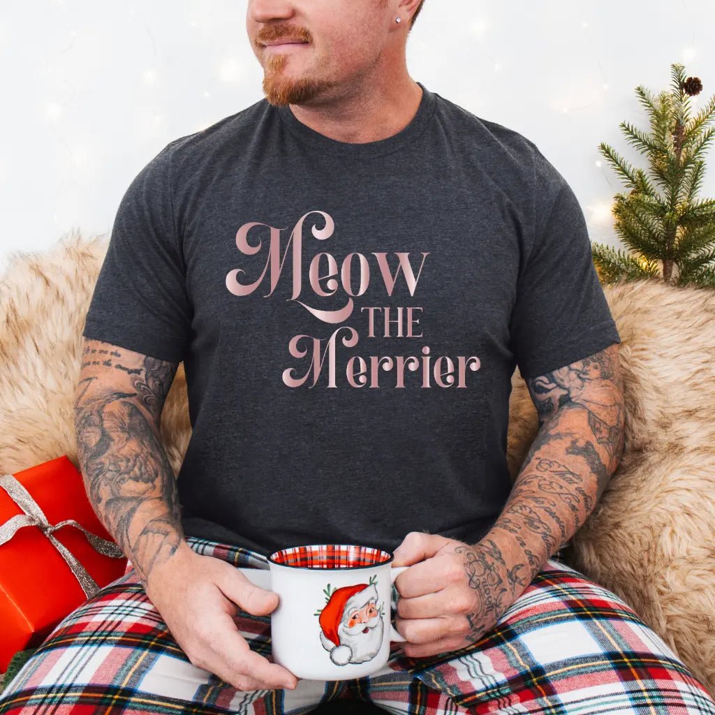 Meow the Merrier Tee - Women's Cute Cat Holiday Graphic T-Shirt - Chic Kitty
