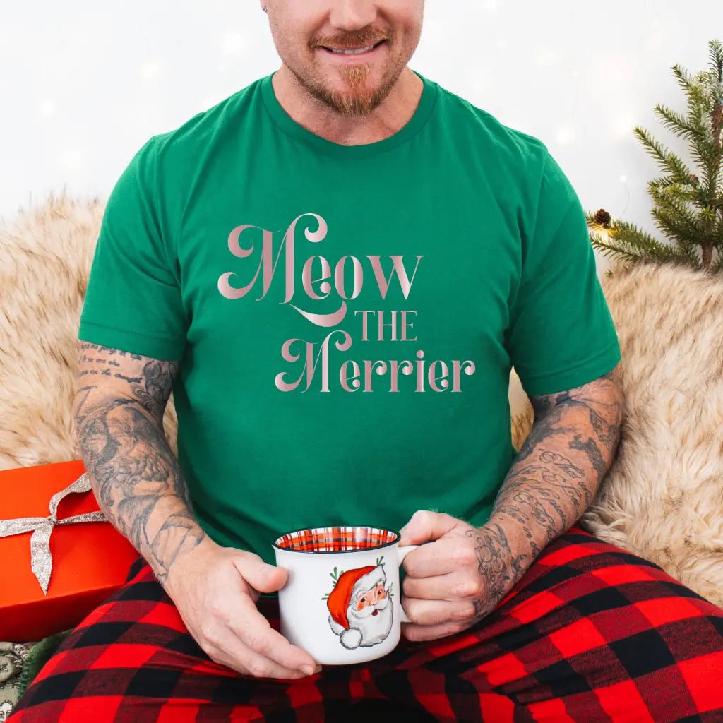 Meow the Merrier Unisex T-Shirt for Cat Lovers Unique Holiday Mood Merchandise - Chic Kitty