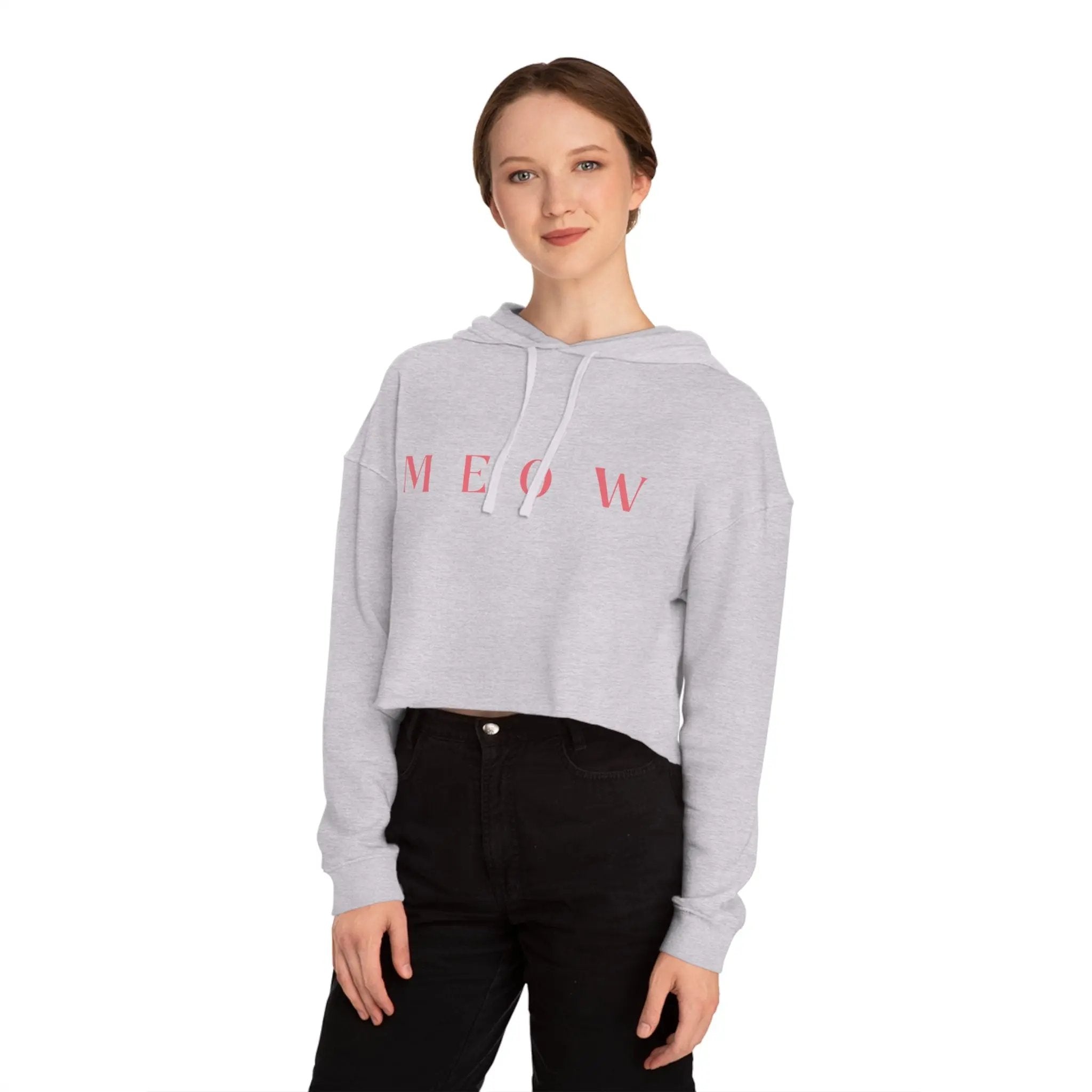 Meow Women’s Cropped Hooded Sweatshirt | Trendy Cat Lover Apparel - Chic Kitty