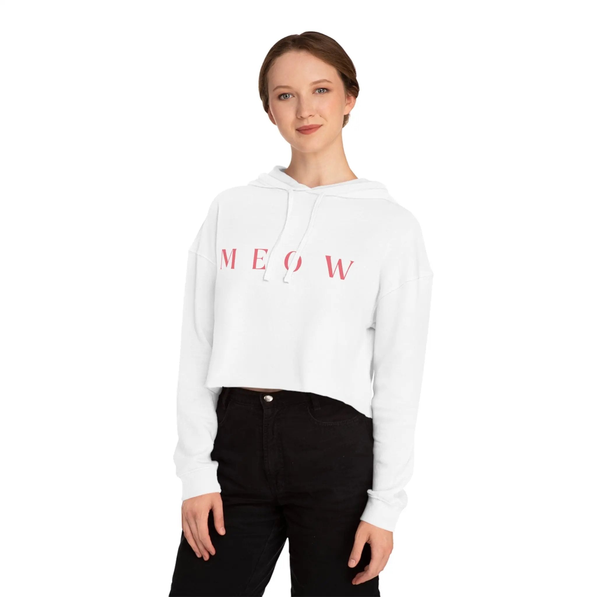 Meow Women’s Cropped Hooded Sweatshirt | Trendy Cat Lover Apparel - Chic Kitty