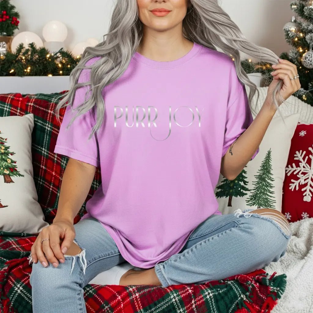 Minimal Purr Joy Tee — Subtle Text Graphic T-Shirt - Chic Kitty