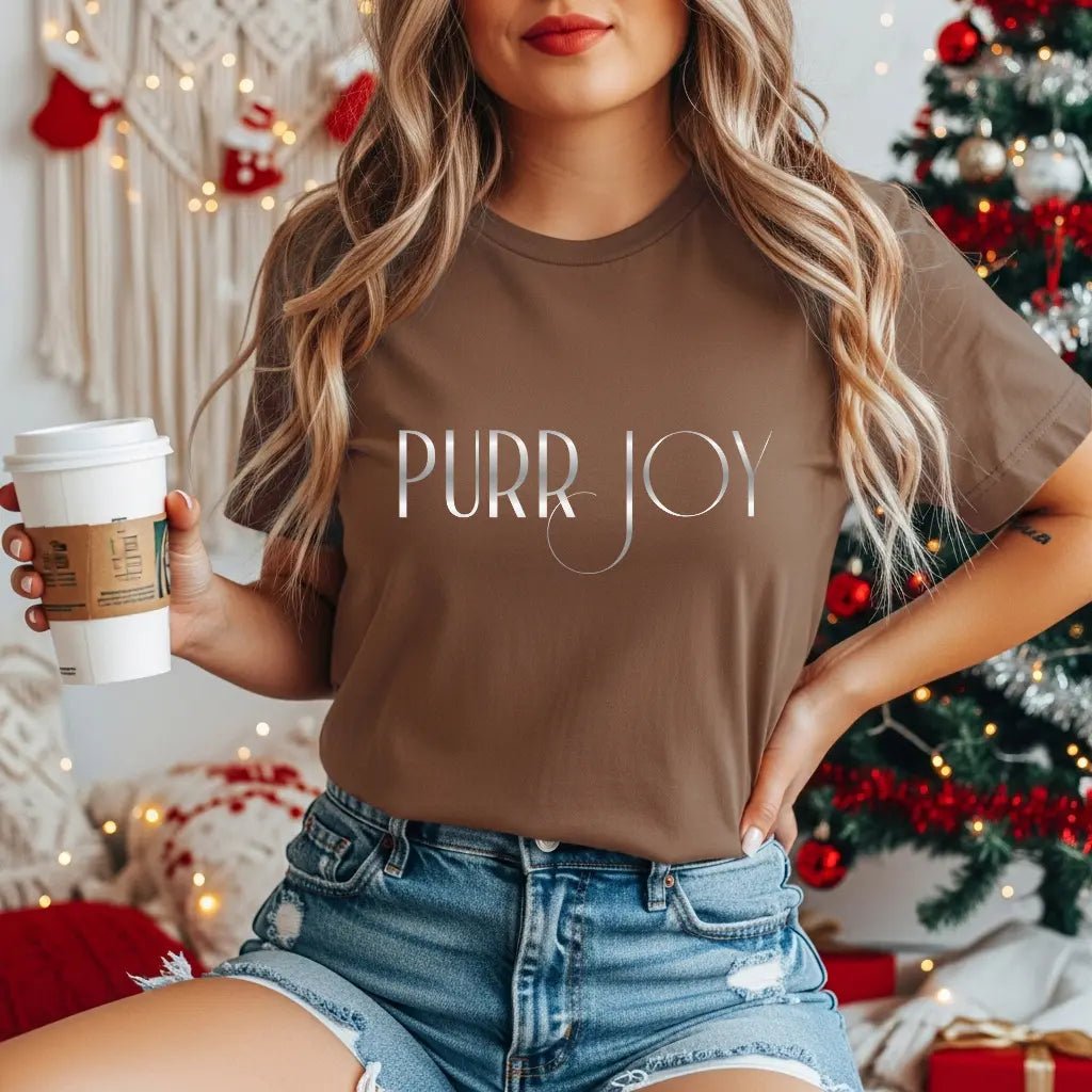 Minimal Purr Joy Tee — Subtle Text Graphic T-Shirt - Chic Kitty