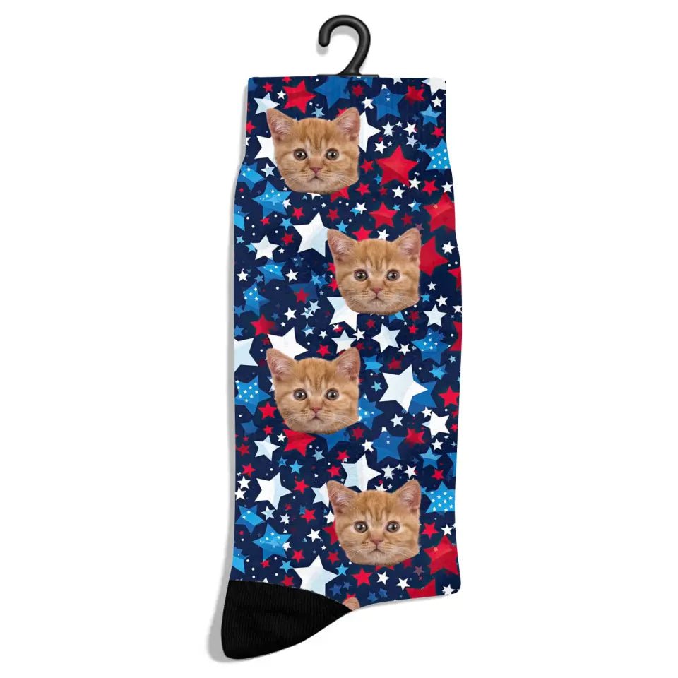 Personalized 4th of July Pattern Cat Socks - Chic Kitty