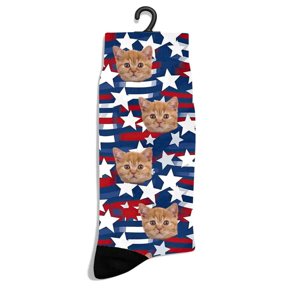 Personalized 4th of July Pattern Cat Socks - Chic Kitty