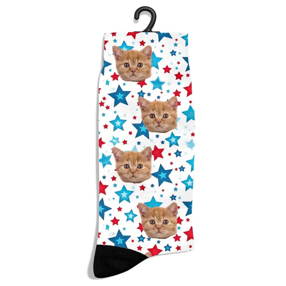 Personalized 4th of July Pattern Cat Socks - Chic Kitty