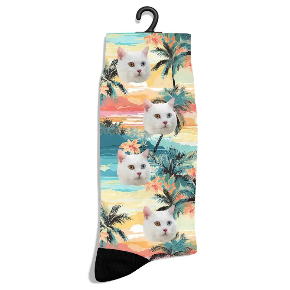 Personalized Beach Pattern Cat Socks - Chic Kitty