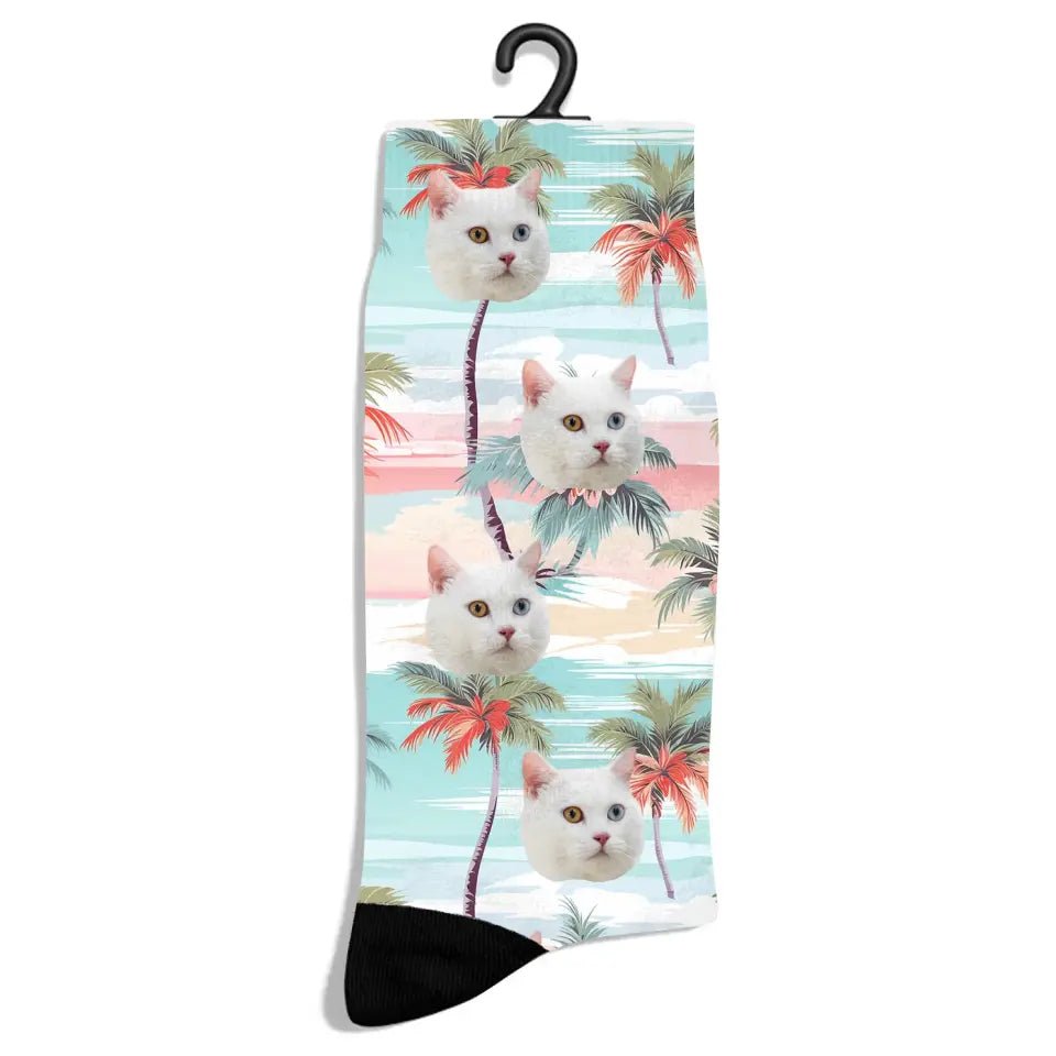 Personalized Beach Pattern Cat Socks - Chic Kitty