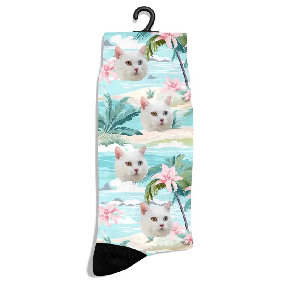 Personalized Beach Pattern Cat Socks - Chic Kitty