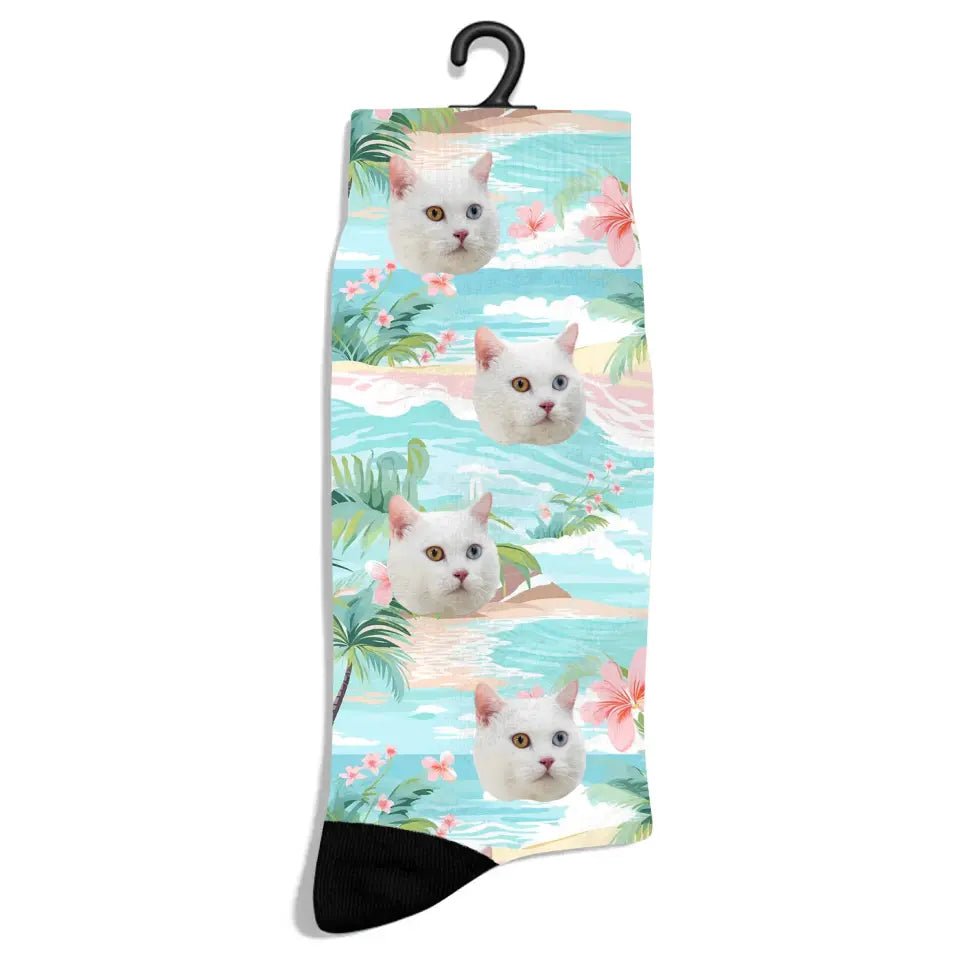 Personalized Beach Pattern Cat Socks - Chic Kitty