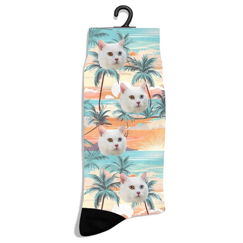 Personalized Beach Pattern Cat Socks - Chic Kitty