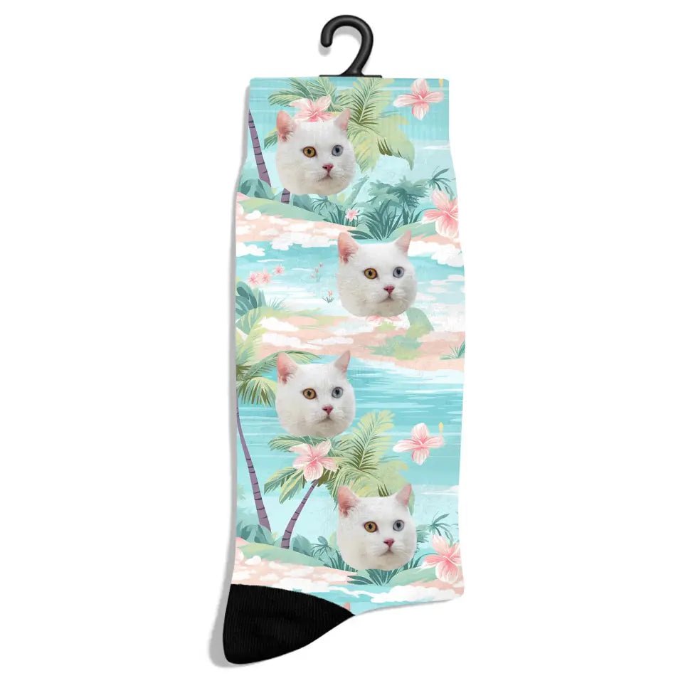 Personalized Beach Pattern Cat Socks - Chic Kitty