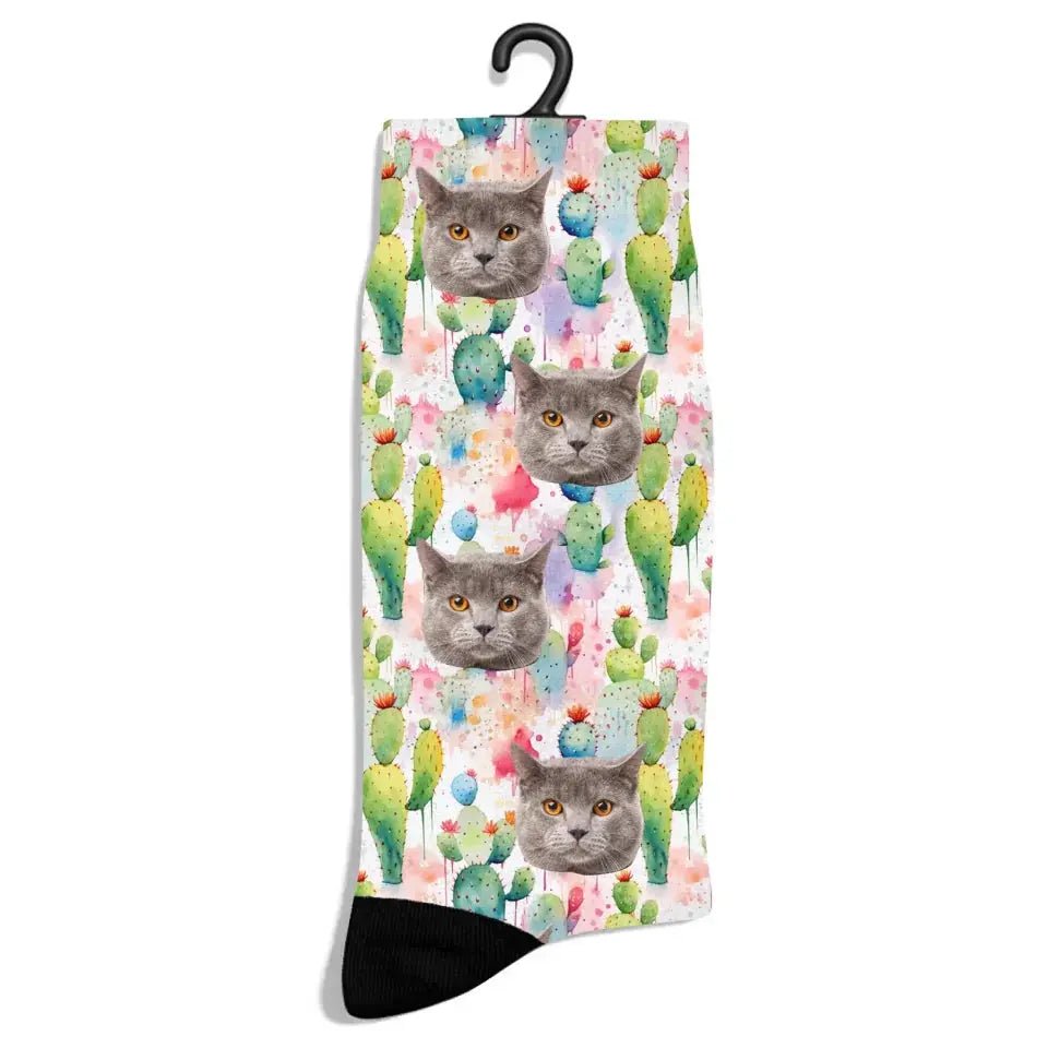 Personalized Cactus Summer Pattern Cat Socks - Chic Kitty