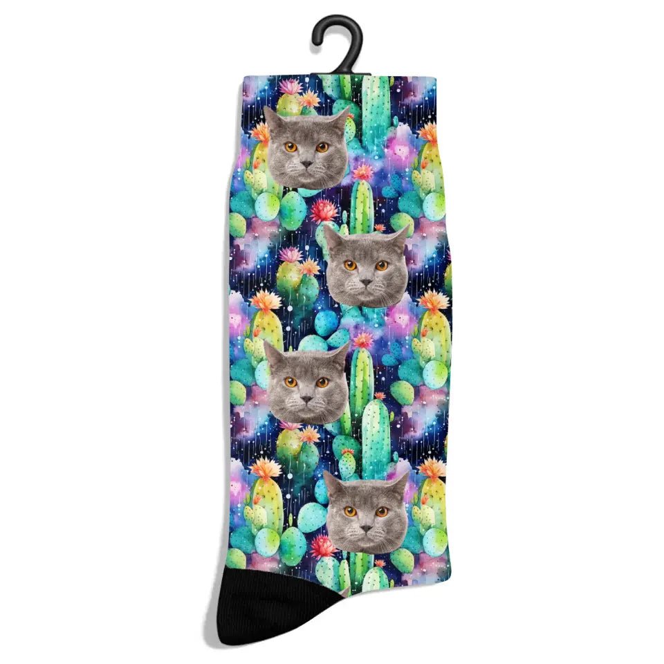 Personalized Cactus Summer Pattern Cat Socks - Chic Kitty
