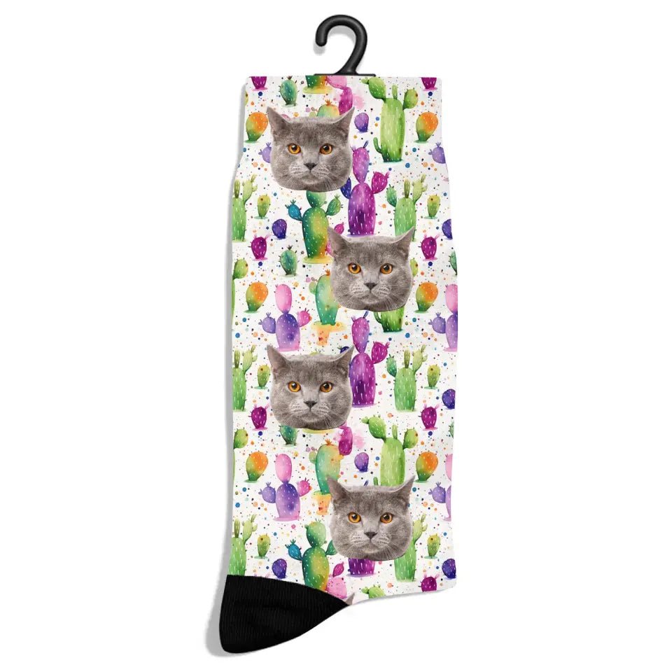 Personalized Cactus Summer Pattern Cat Socks - Chic Kitty