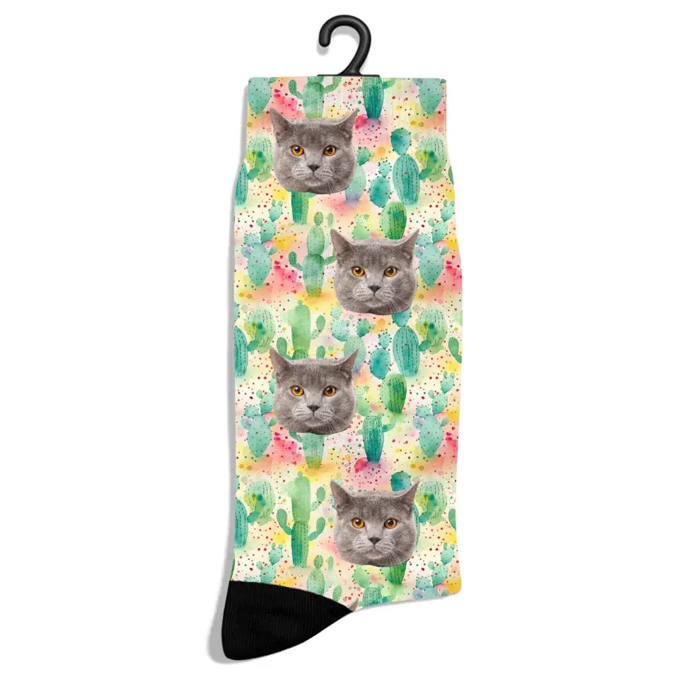 Personalized Cactus Summer Pattern Cat Socks - Chic Kitty