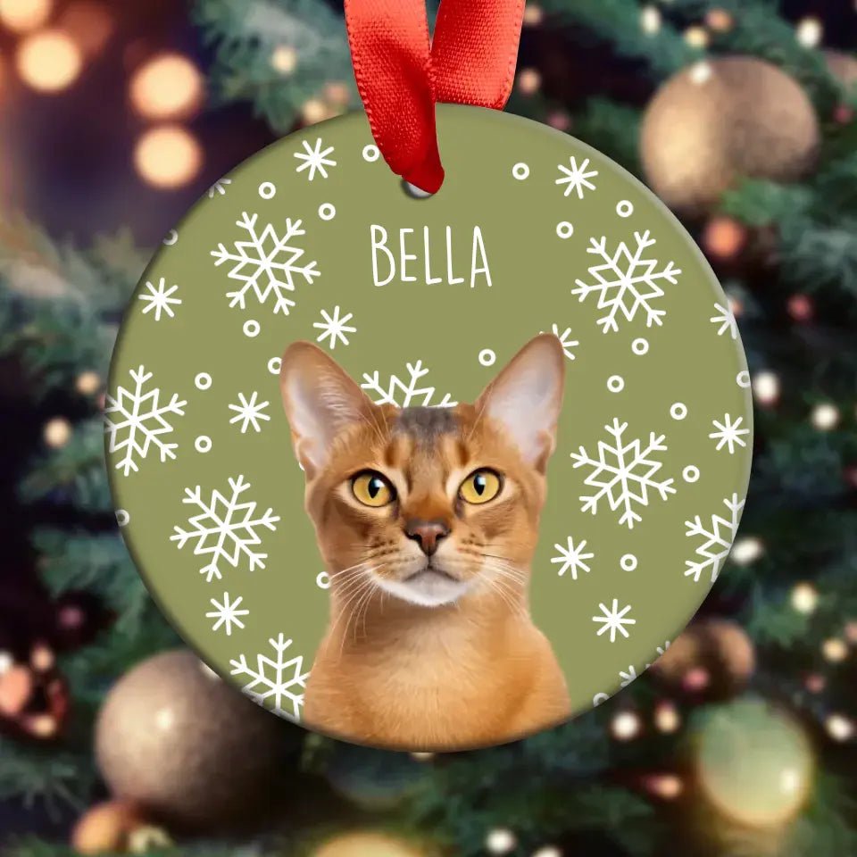 Personalized Cat Photo Acrylic Ornament with Ribbon - Chic Kitty