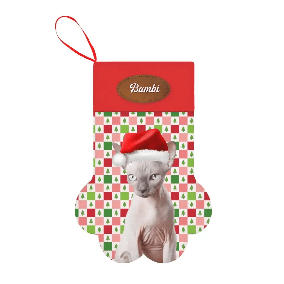 Personalized Cat Photo Christmas Stocking (Paw) - Chic Kitty