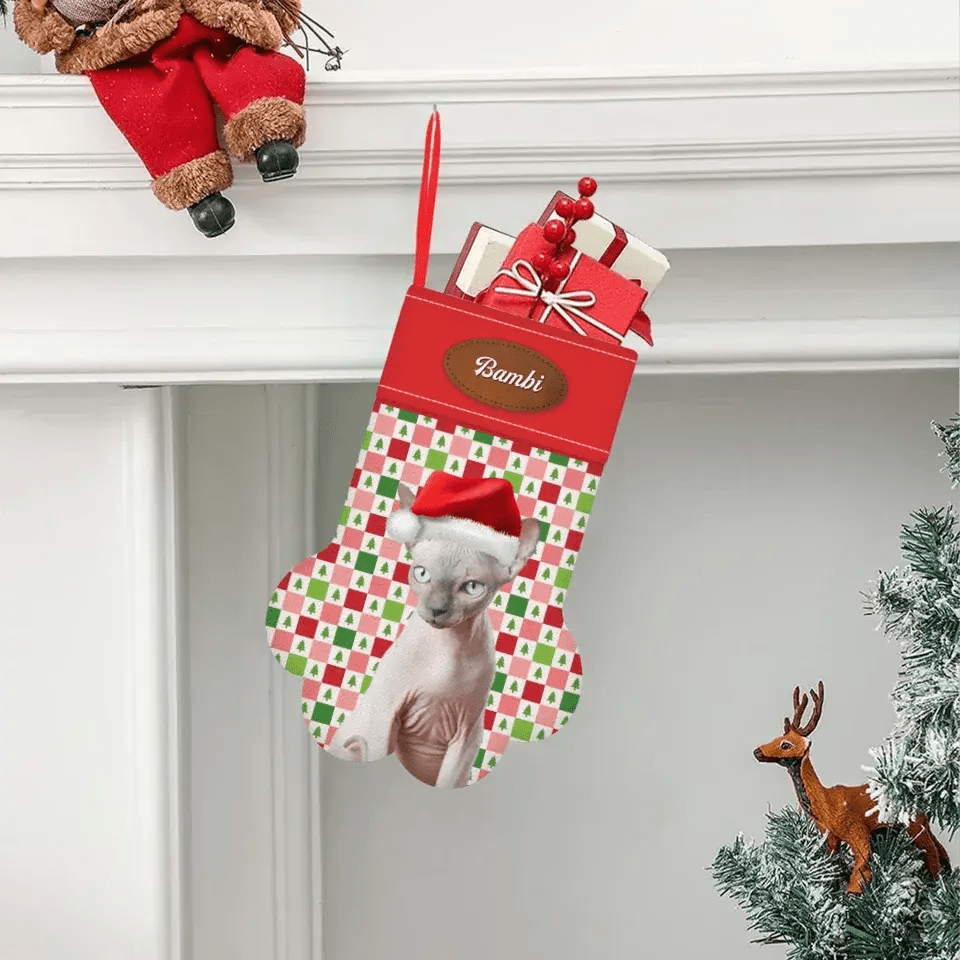 Personalized Cat Photo Christmas Stocking (Paw) - Chic Kitty